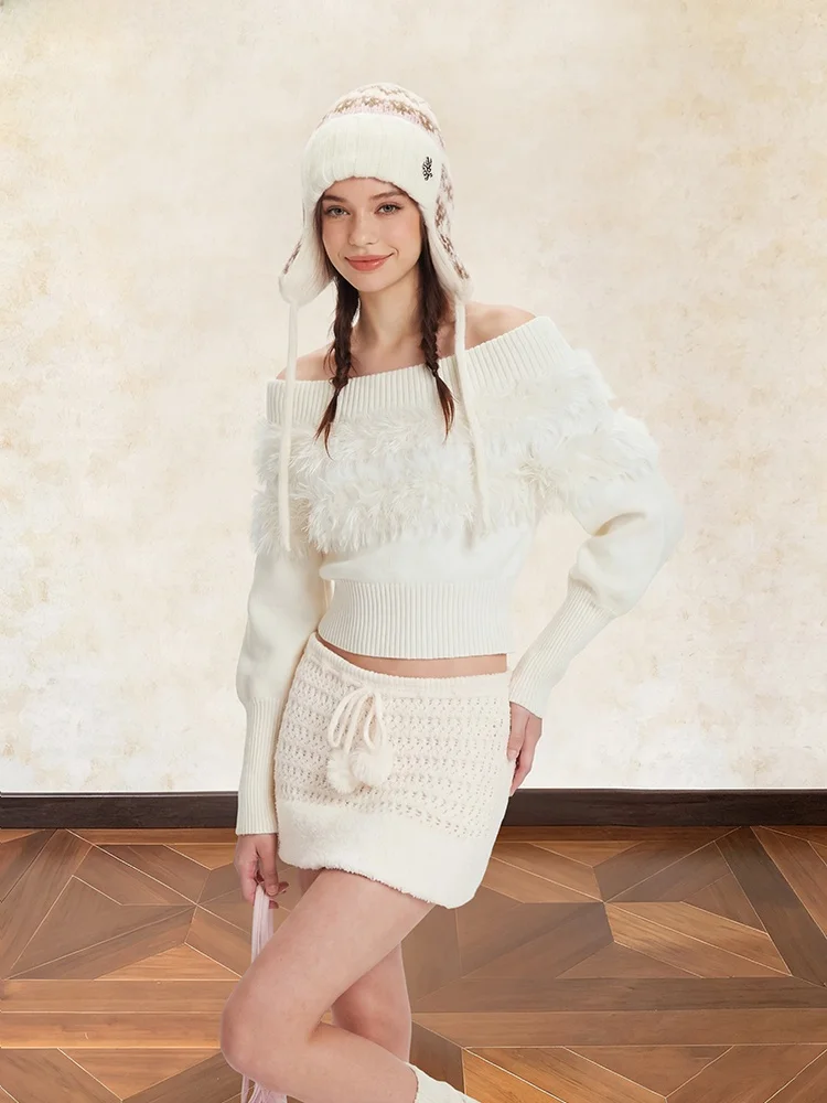 

Женский свитер ALL MY Gentle Shoulder Bared из норки с пэчворком, осенне-зимний, приталенный, с дизайнерским акцентом