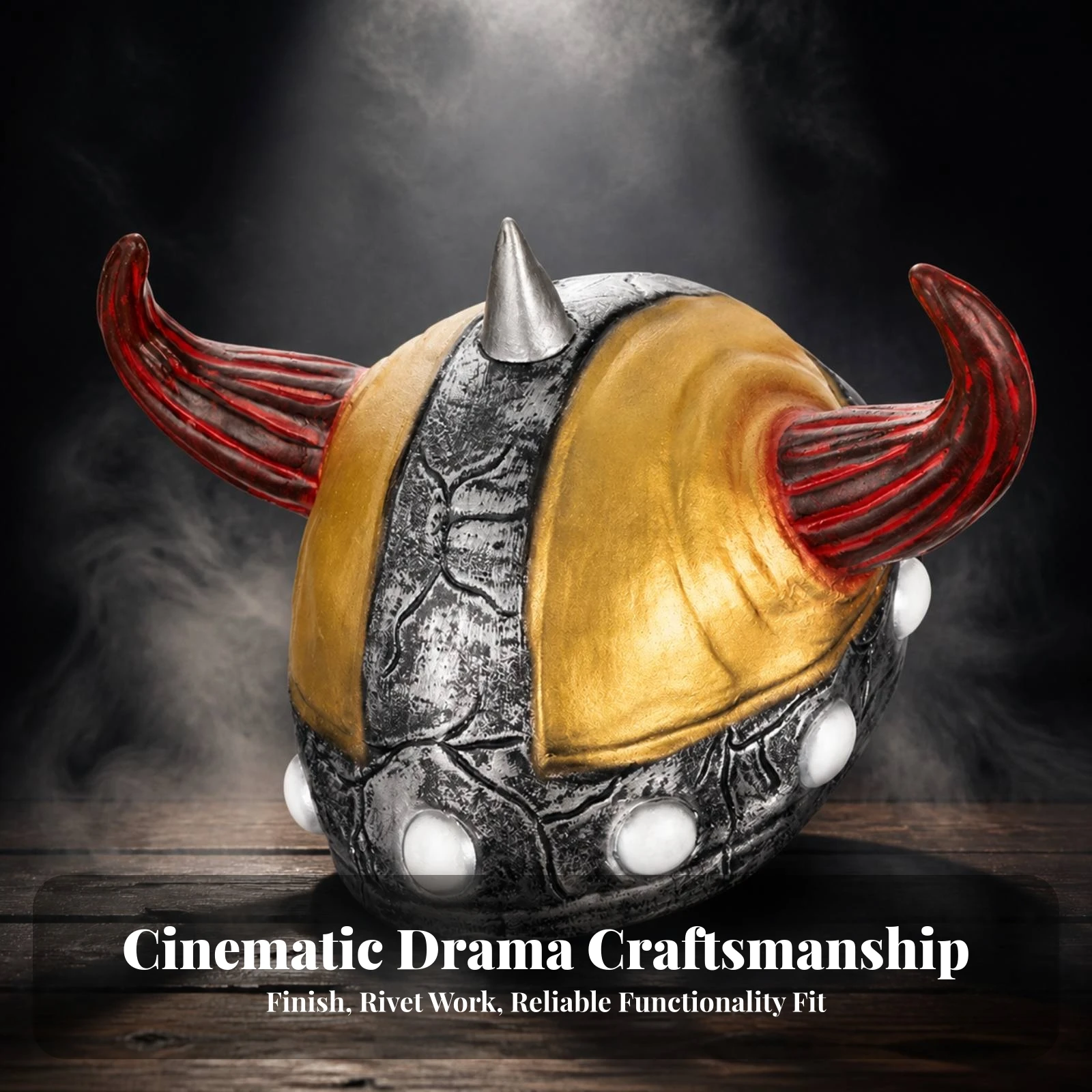 Viking-Style Horned Helmet Wipe Clean Only Latex Viking Headpiece Wearable Costume Prop Helmet Antique Finish