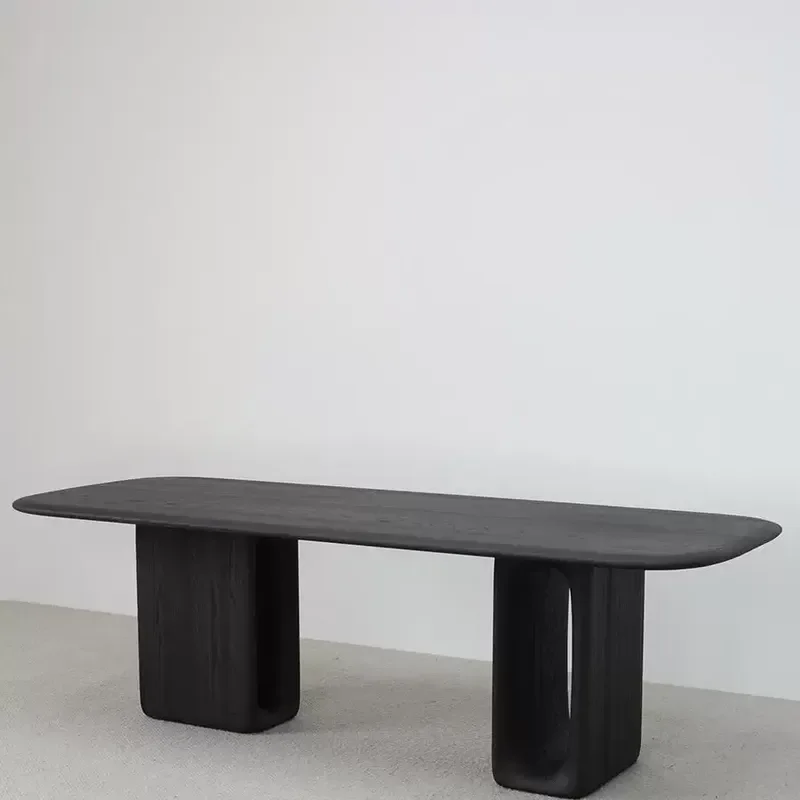Modern Simple Wabi Style Solid Wood Dining Table Nordic Black Home Living Room Advanced Creative Design