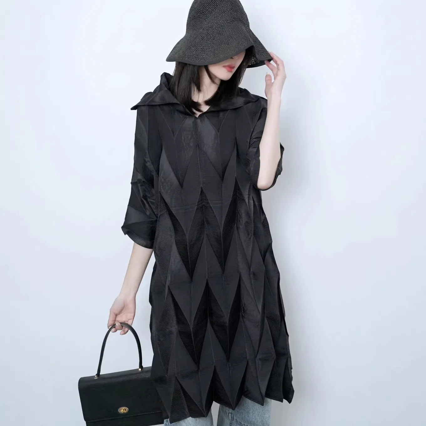 

Ele Cross-Border Women's Dr Irregular Pleated Artistic ort Skirt Knitted Polyester Fabric A-Line Skirt for Middle-Ag...