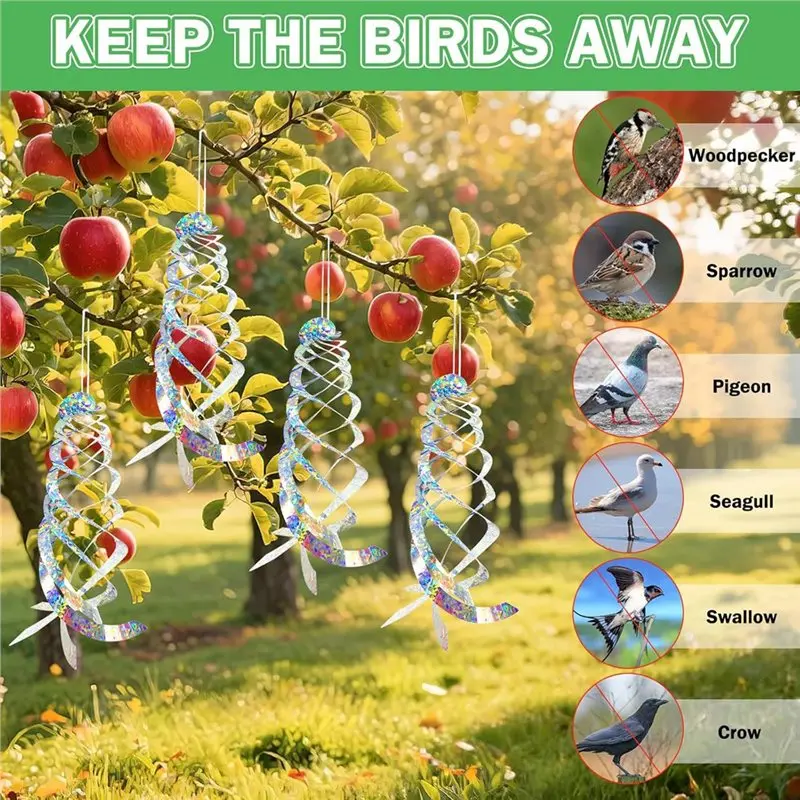 TFORU-Bird Repellent Spiral Reflector 45CM 5Pcs Reflective Wind Repellent Protection For Fruit Bearers Court