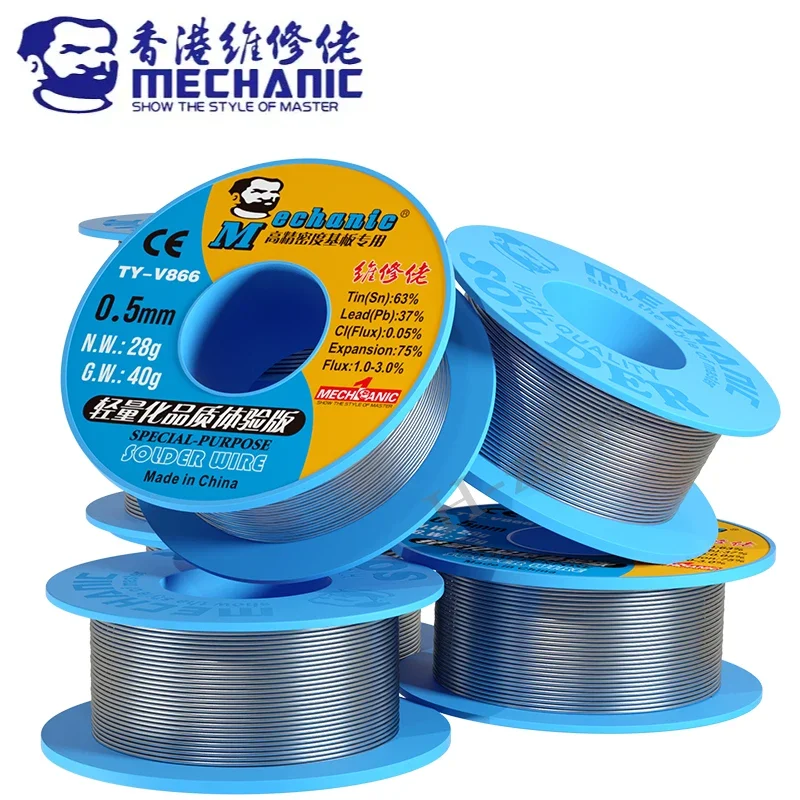 MECHANIC TY-V866 40g Mild Rosin Core 183℃ Melting Point 0.2-0.8mm High Purity Environmental Solder Wire Welding Flux Iron Cable