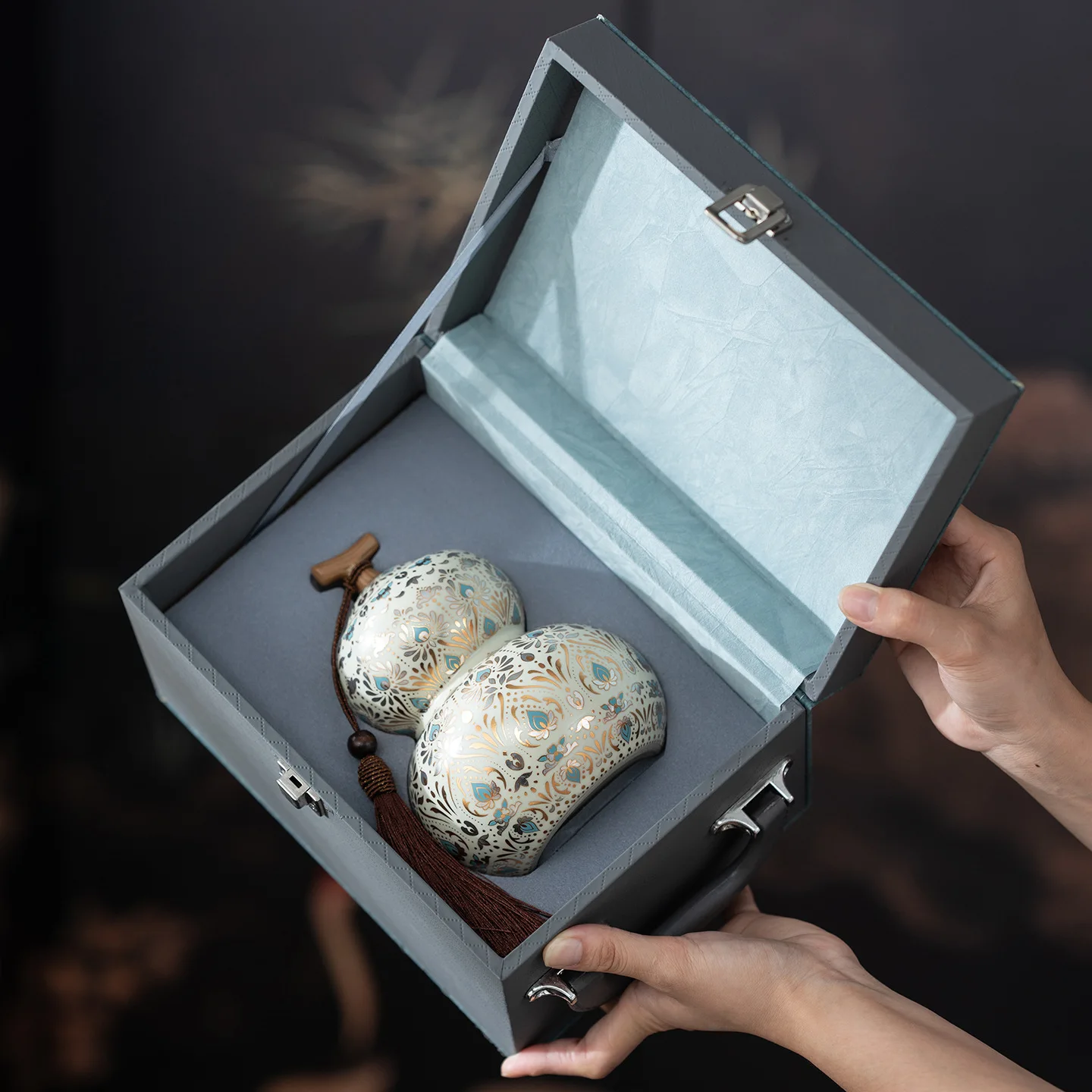 Cultural Creation Ru Kiln Gourd Ceramic Tea Can Gift Box, Chinese-style Sealed Storage Jar, Household Moisture-proof Canister
