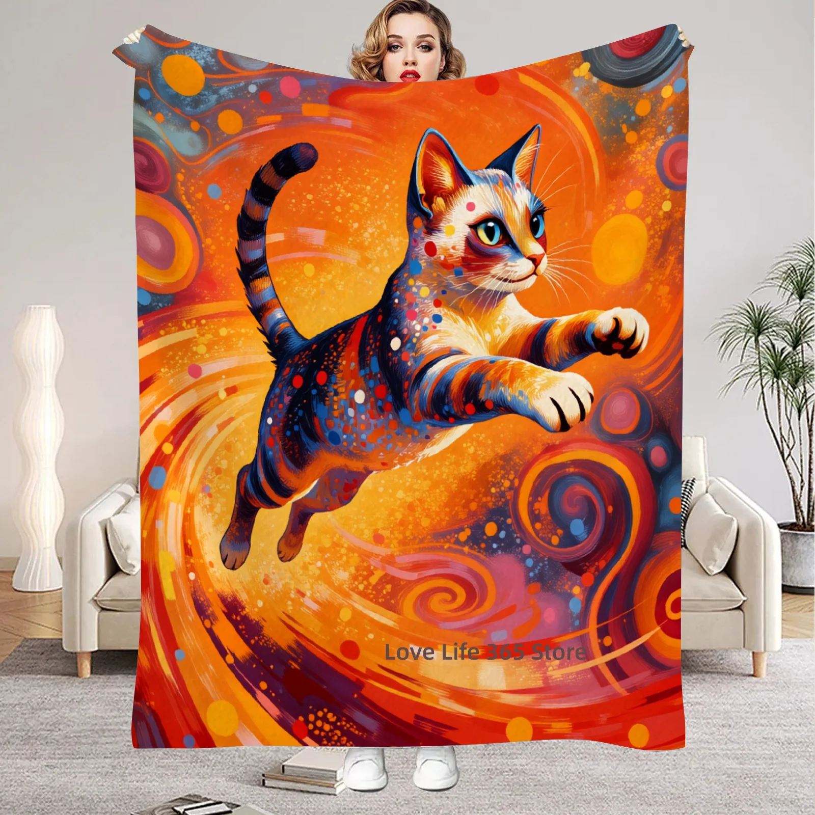 Strange Cats Flannel Blanket For Adults Soft Perfect Birthday Gift Home Bed Sofa Outdoor Travelling Abstract Pop Art Blanket