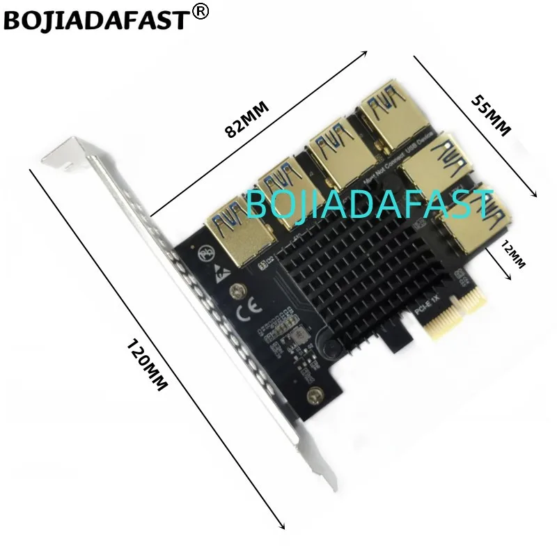 6 x USB 3.0 (PCIe X1 Signal) Connector To PCI Express X1 PCI-E 1X Expansion Riser Card