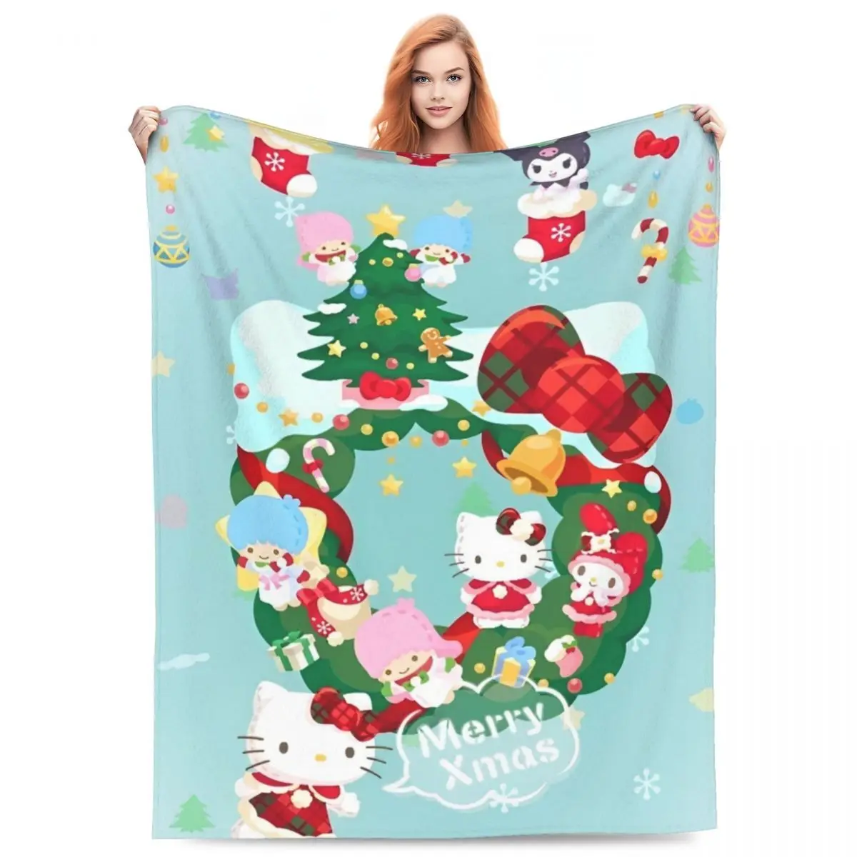 MINISO Sanrio Hello Kitty Christmas Blanket Quality Super Soft Throw Blanket Winter Picnic Couch Chair Street Trend Bedspread