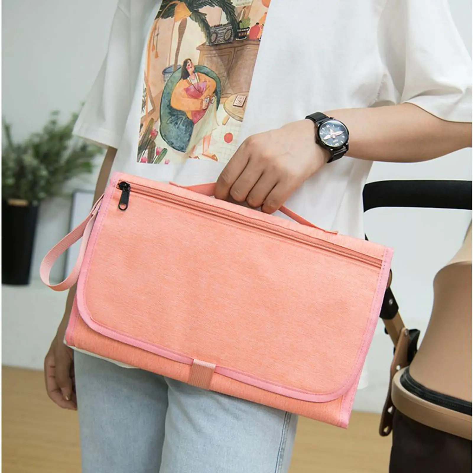 حقيبة حفاضات محفظة ذات سعة كبيرة حقيبة تخزين لحفاضات الأطفال مع وسادة تغيير الحفاضات للاستخدام اليومي والسفر على الشاطئ والرحلات القصيرة للعائلة