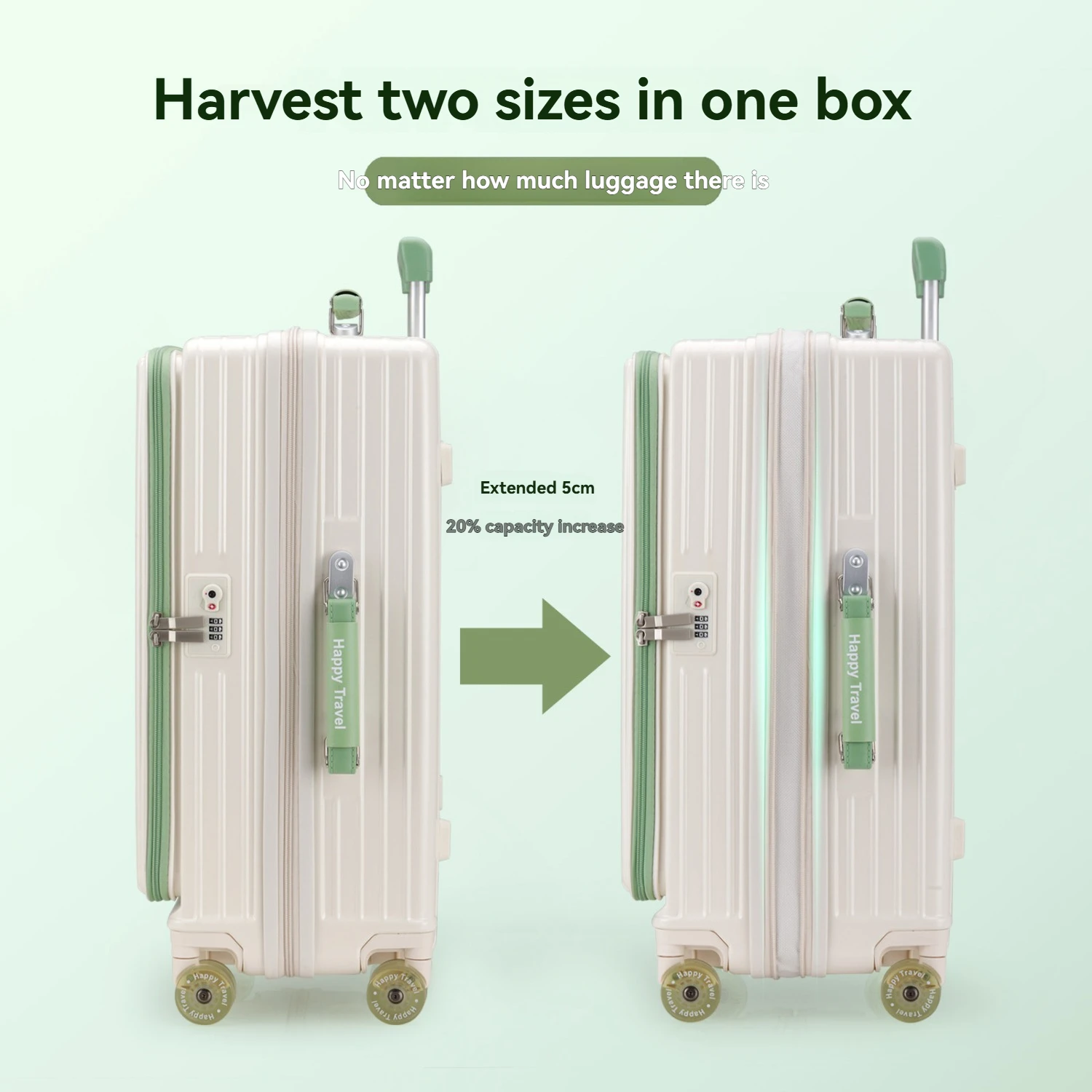 مجموعة مكونة من قطعة واحدة من حقيبة الفتح الأمامية بعجلات جيلي، وحقيبة تروللي بعجلات مع طبقة توسيع 5 سم، ومقبض جلدي، وحامل أمتعة مع حامل هاتف، ووظيفة خطاف جانبي، وقفل مخصص لقضاء عطلة الشاطئ في الهواء الطلق والسفر لمسافات طويلة