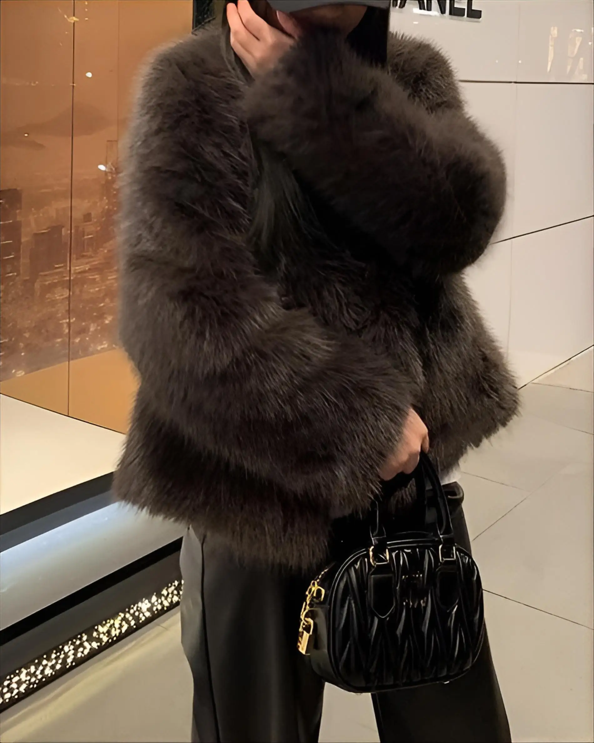 Casacos de gola de pele falsa feminino festivalholeskin peludo fino alargamento com nervuras boutique botão de leopardo raglan tendência de estilo japonês