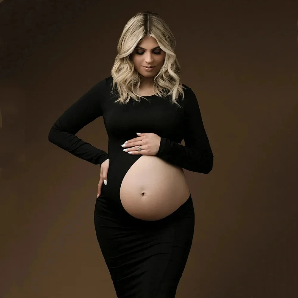 

Pregnancy Stretchy Maternity Photography Dress Sexy Hollow Out Revealing Pregnant Belly Long Sleeved Dress Photo Studio Clothing