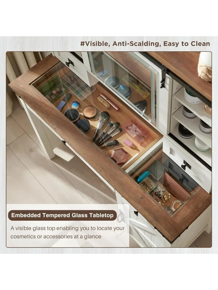 42-дюймовый туалетный столик в стиле фермерского дома с раздвижным зеркалом, подсветкой и местом для хранения макияжа