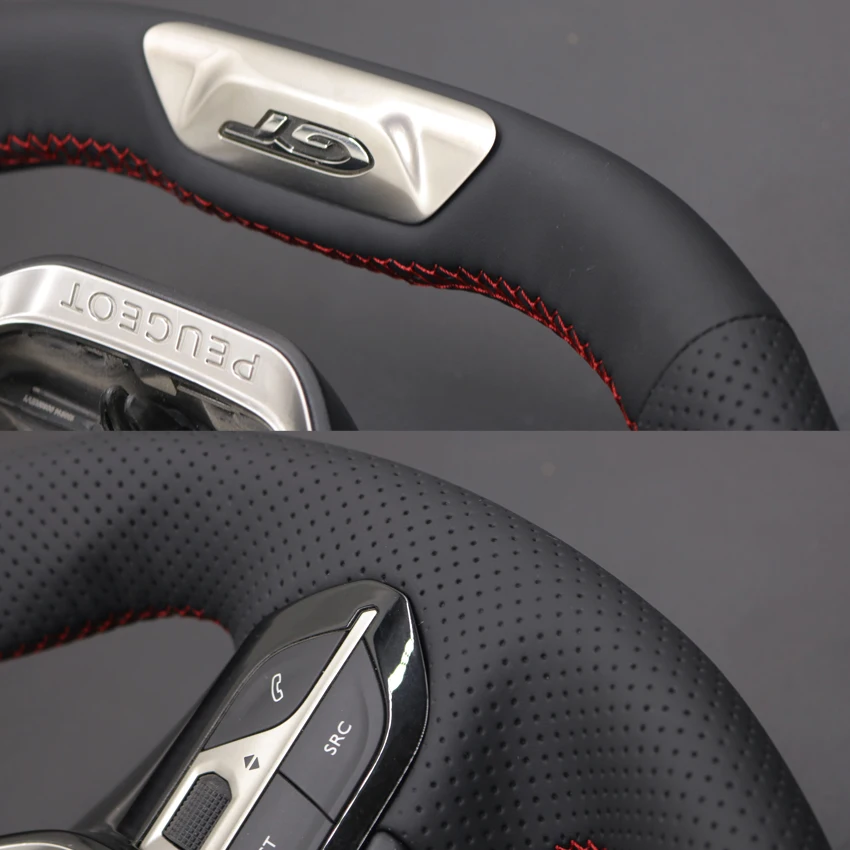 Black Faux Leather Car Steering Wheel Cover For Peugeot 208 308 2008 3008 4008 508 SW 5008 GT Line Rifter 2016-2022