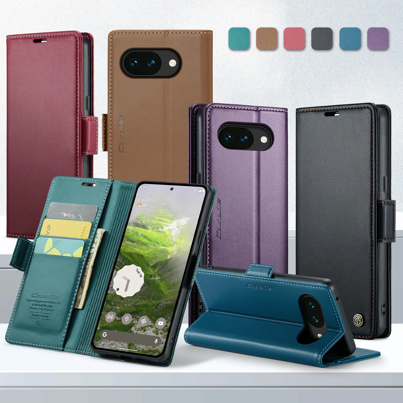 

CaseMe-023 Luxury Leather Wallet Case for Google 10A with Card Slots, Kickstand & Full Body Protection | Flip Folio Cover