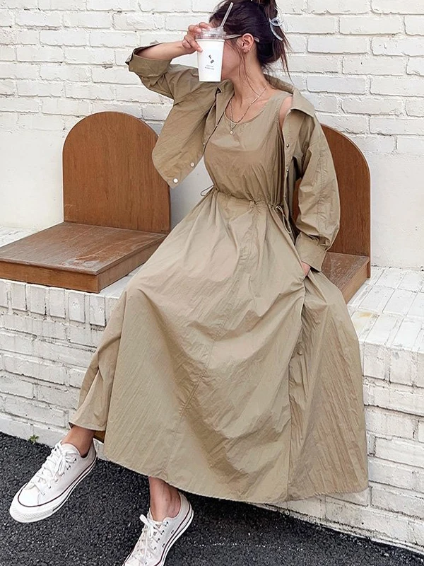 

Модный комплект из двух предметов: жилет с завышенной талией и свободные брюки в корейском стиле для весны и осени, элегантный женственный образ