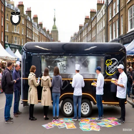 Custom 4m Dining Car Concession Catering Food Trailer Ice Cream Hotdog Food Cart Black Square Mobile Food Truck