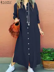 ZANZEA Stylish Women Long Shirt Dress Autumn Lapel Neck Long Sleeve Kaftan Sundress Robe Femme Solid Buttons Down Work Vestidos