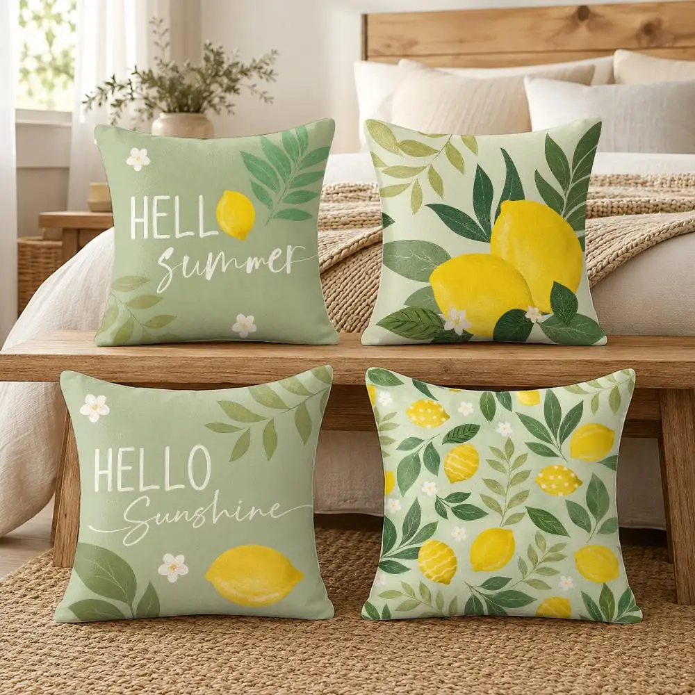 Fresh Lemon Summer Vibes Cushion Cover Soft Short Plush Pillow Cover Smooth Cozy Texture Cushion Case Home Decor