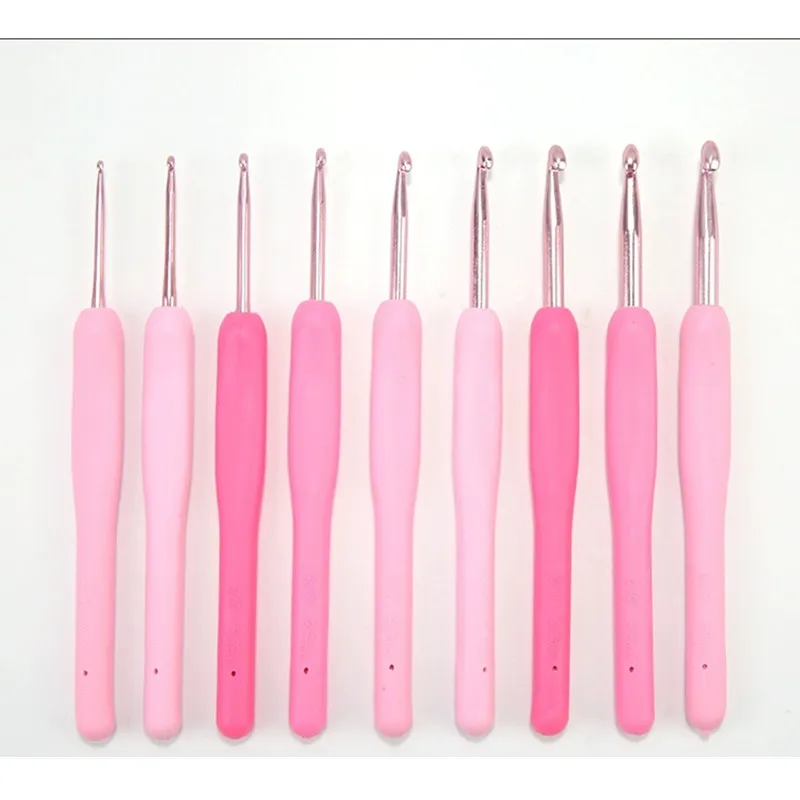 9Pcs/Set TER/TEL Crochet Hook Pink Resin handle Knitting Needles