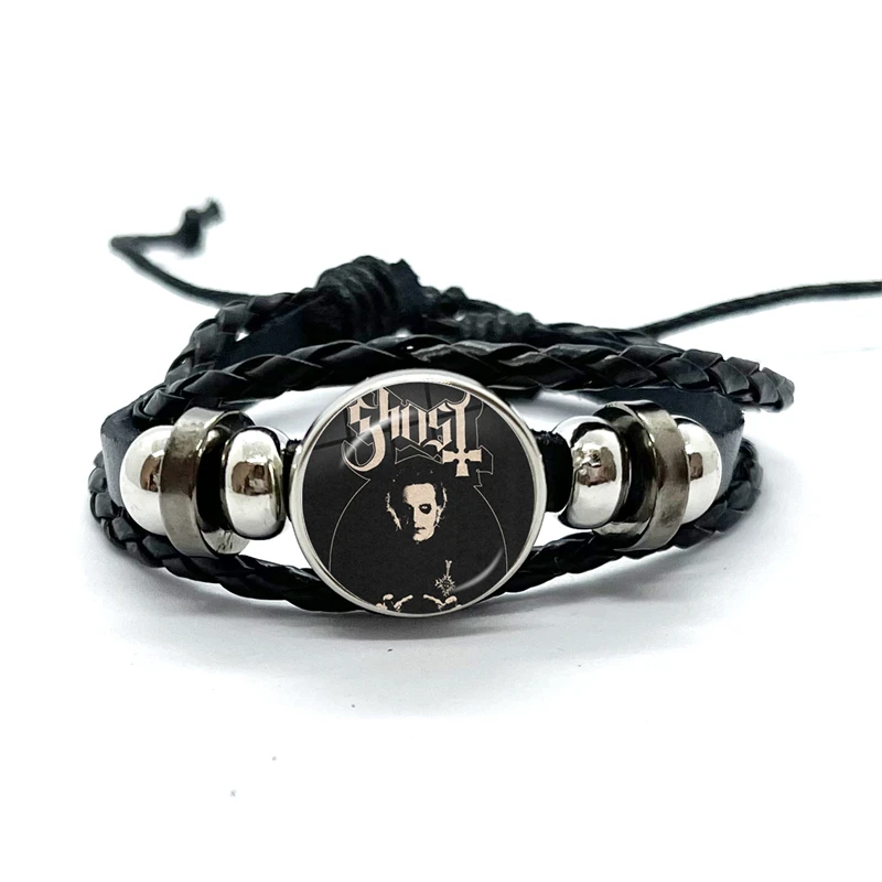 Ghost Rock Band PaPa Black Leather Bracelets  Multilayer Braided Bracelets Bangles Handmade Jewelry Gifts