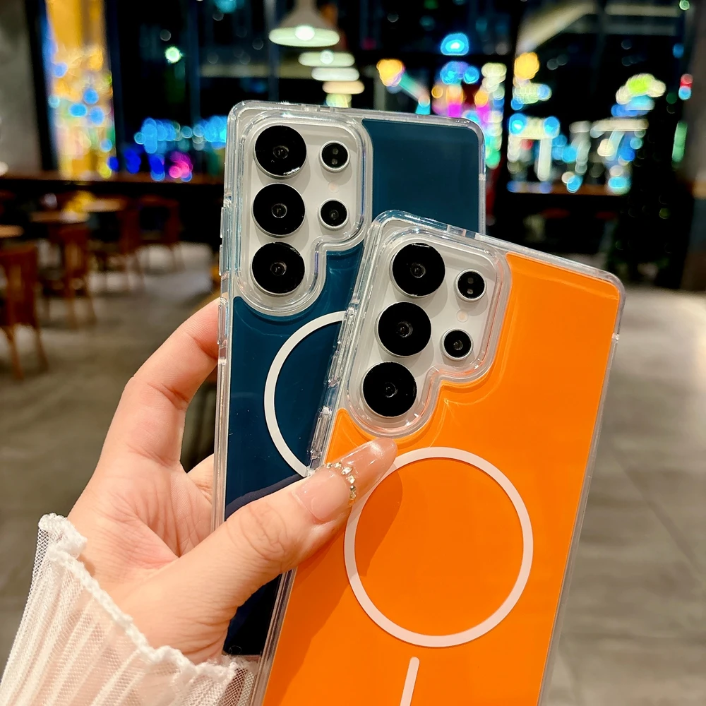 نسخة سميكة جديدة 2.0 لحافظة الهاتف المغناطيسية Magsafe لهاتف سامسونج جالاكسي 24 25 الترا بلس غطاء مقاوم للصدمات للشحن اللاسلكي