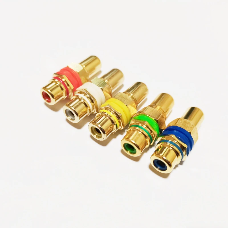 NCHTEK RED WHITE YELLOW GREEN BLUE Ring GOLDEN Plated RCA Female to Female Panel Mount Connectors / 4Sets(20PCS)