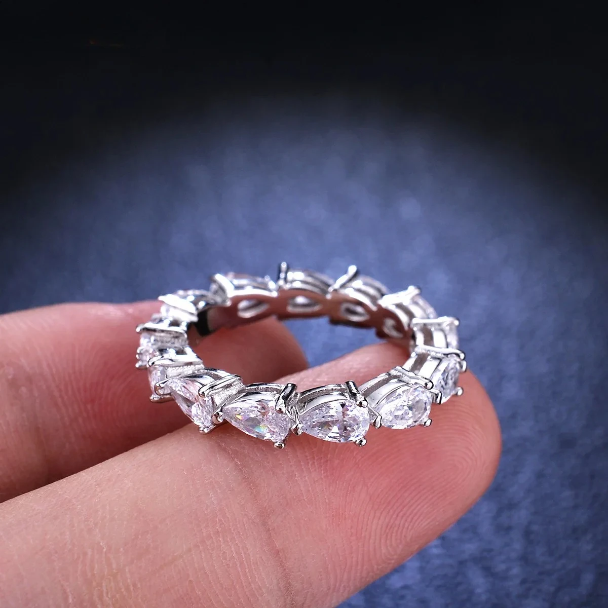 KyanGem Full Set Teardrop-shaped Moissanite Diamond 5 Carat Luxurious Tail Ring Women's Platinum PT950 Stackable Rings Jewelry