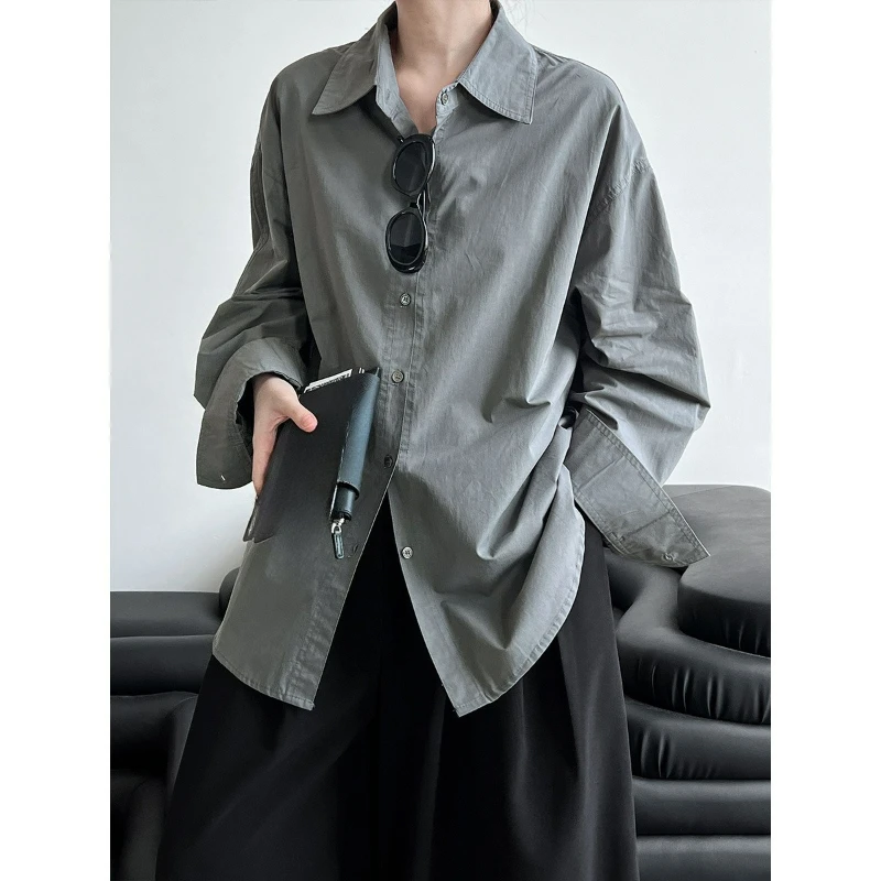 

Minimalist Style Versatile Pure Cotton Long-sleeved Shirt Spring New Stacked Lapel Top Jacket Temperament Fashionable Elegance