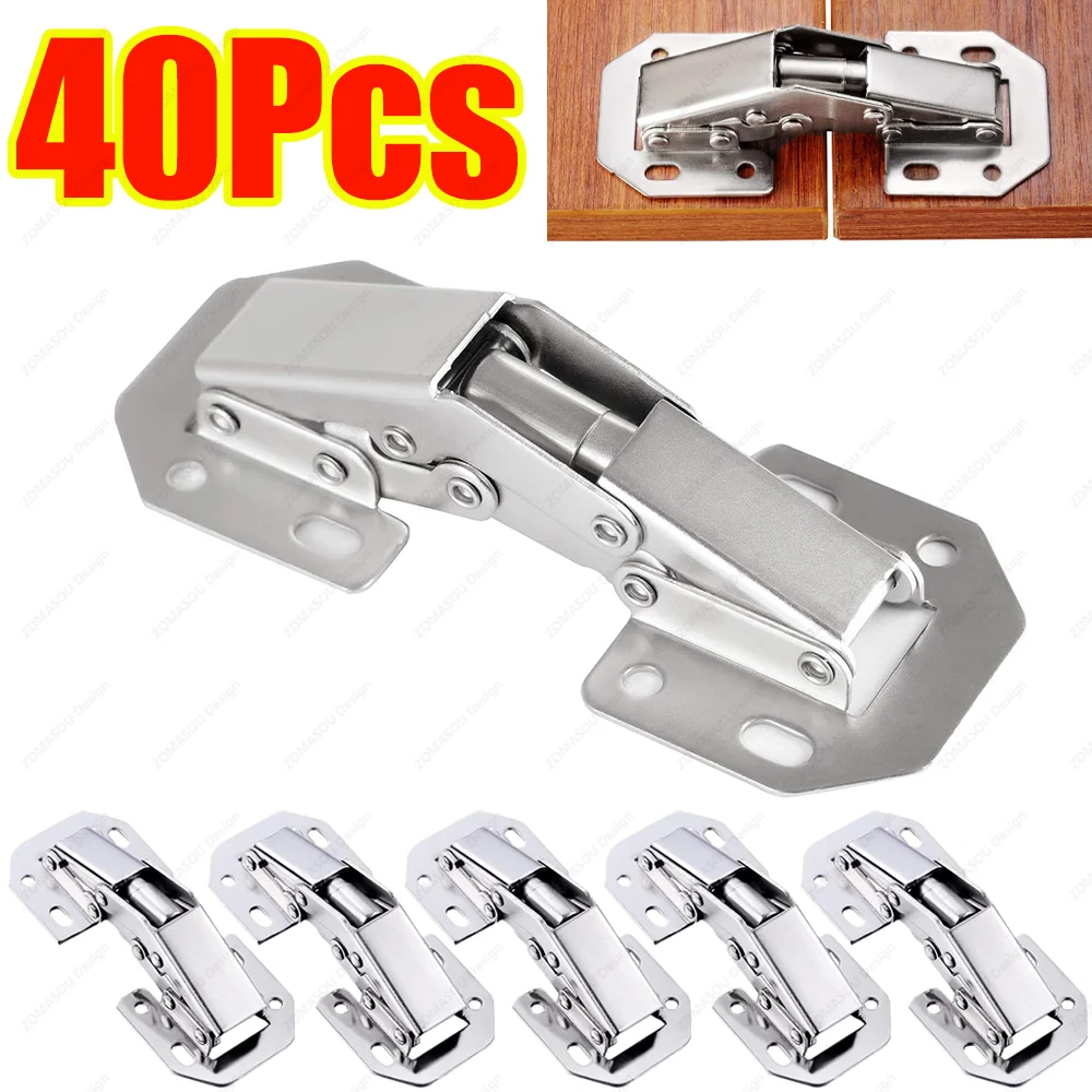 1-40Pcs Steel Cabinet Hinges 90 Degree No-Drilling HoleHydraulic Buffer Hinge Kitchen Cupboard Hinges Kitchen Furniture Tools