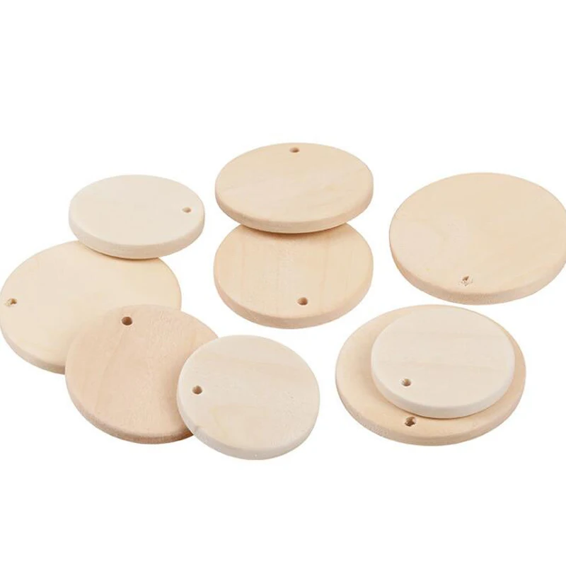 50 Pieces Round Shaped Wooden Discs Wood Tags with Hole Reminder Record Calendar Wood Chips for Birthday Board DIY Crafts