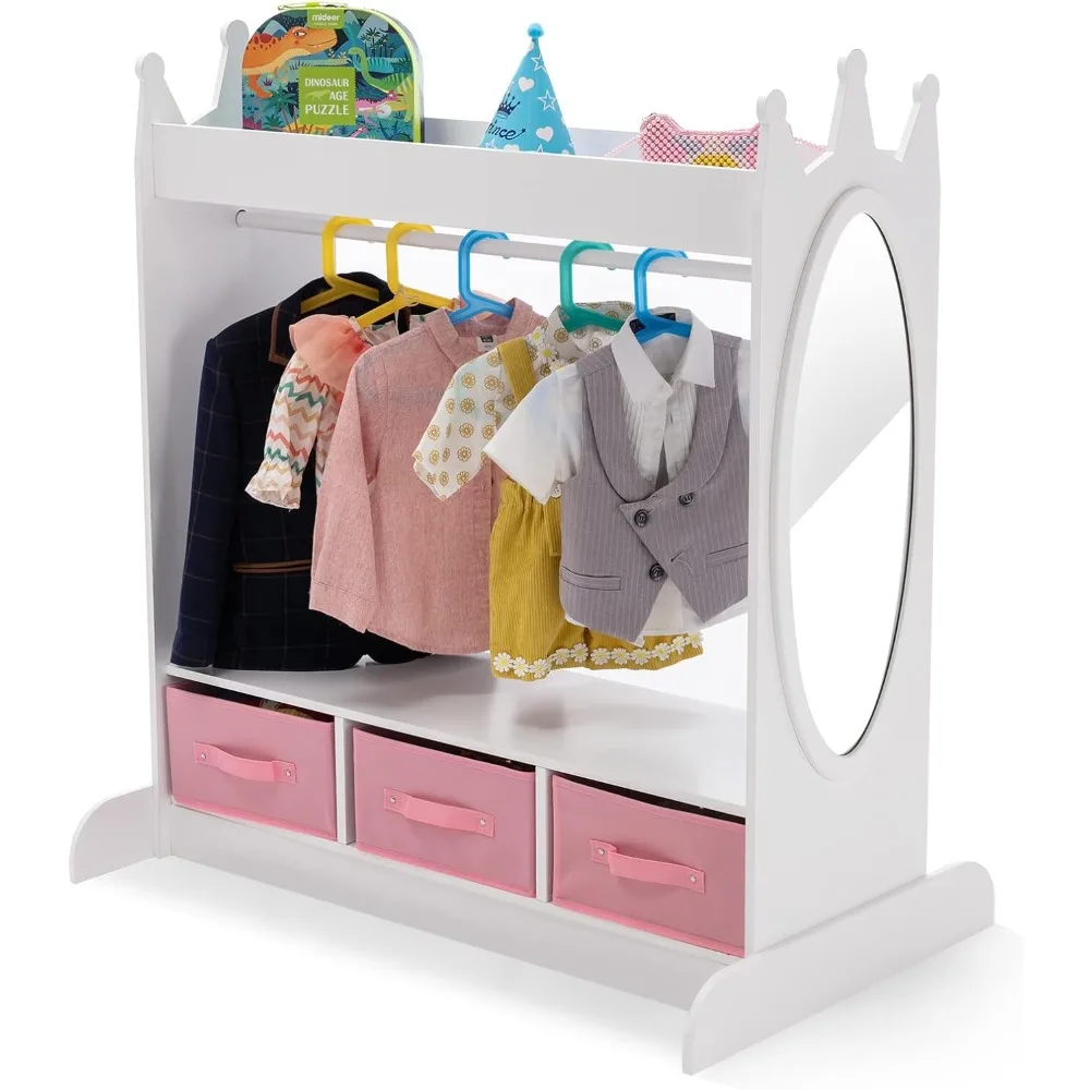 Kids Armoire Dress-Up Storage w/Mirror and Drawers,Dress up Closet,Costume Dress up Wardrobe,Pretend Storage Closet for Kids