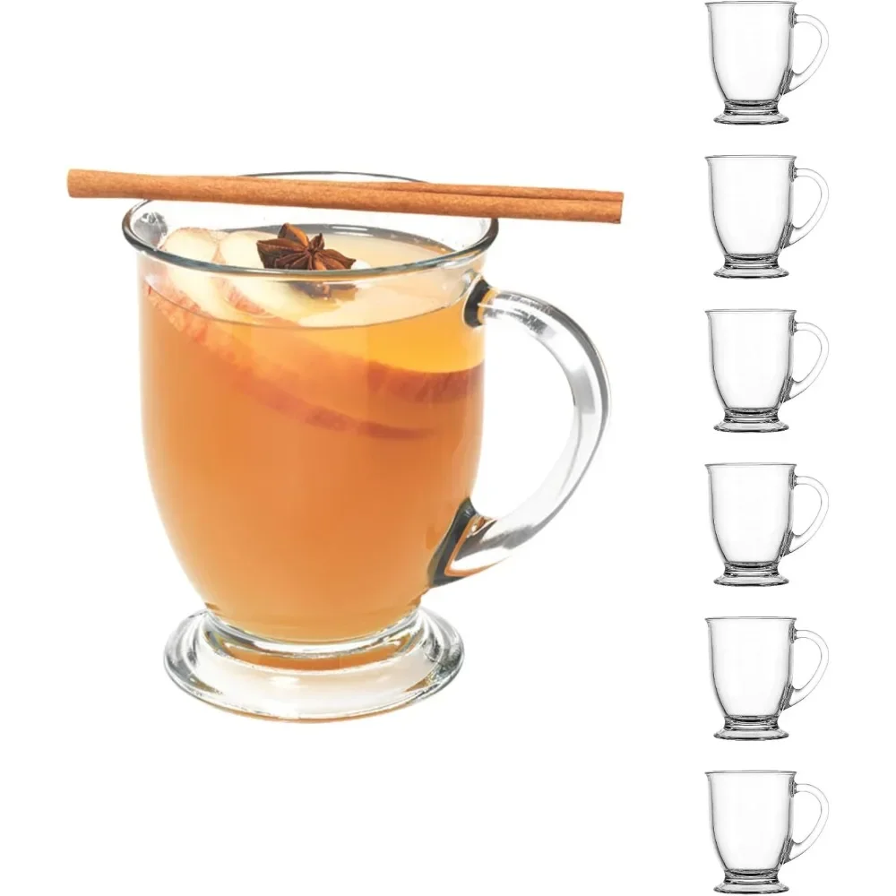 

Glass Coffee Mugs – 6-Pack 16 oz Clear Café Cups with Handle for Hot & Cold Beverages