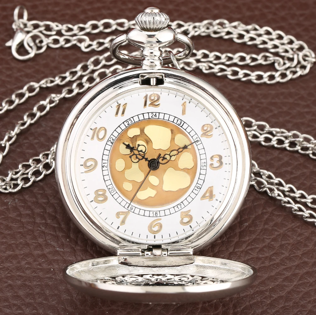 Golden ตัวเลขอาหรับ Dial นาฬิกาพ็อกเก็ตควอตซ์ 80 ซม.VINTAGE แฟชั่นสร้อยคอจี้นาฬิกาของขวัญผู้ชายผู้หญิง