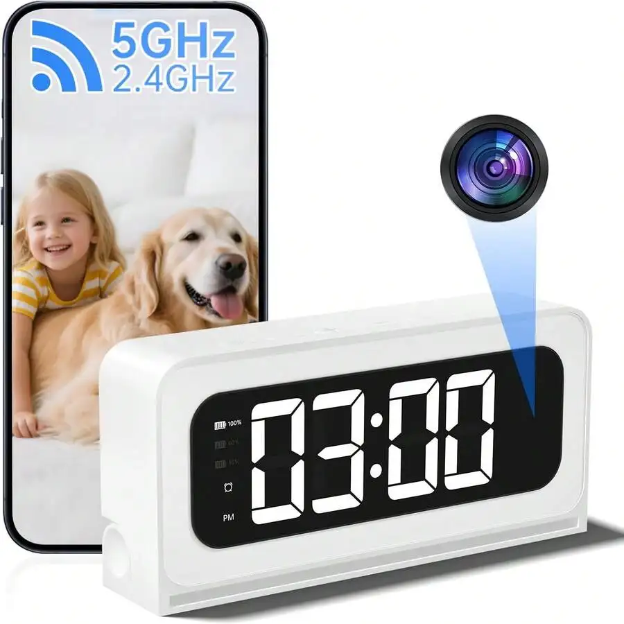 

2K Smart Clock Camera White, 5G-2.4G WiFi Nanny Cam Wireless Indoor Camera, Cameras For Home Security, AI Human Detection And Alarm, 2 Way Talk, 360°PTZ, Color Night Vision