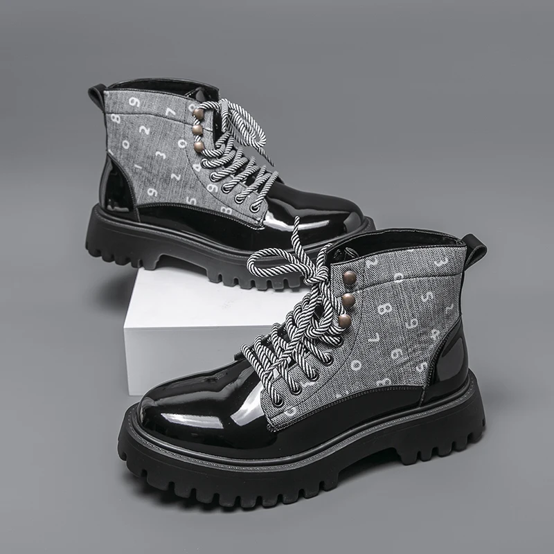 

Черные мужские кожаные ботинки в британском стиле, повседневные деловые ботильоны на платформе, мужские осенне-зимние мотоциклетные туфли с высоким берцем, мужские