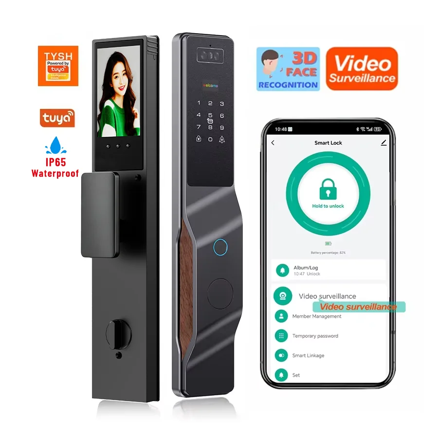Ai Tuya Video Intercom Security Fingerprint Card Unlocking 3D Face Recognition Smart Home Camera Door Lock 9 Languages