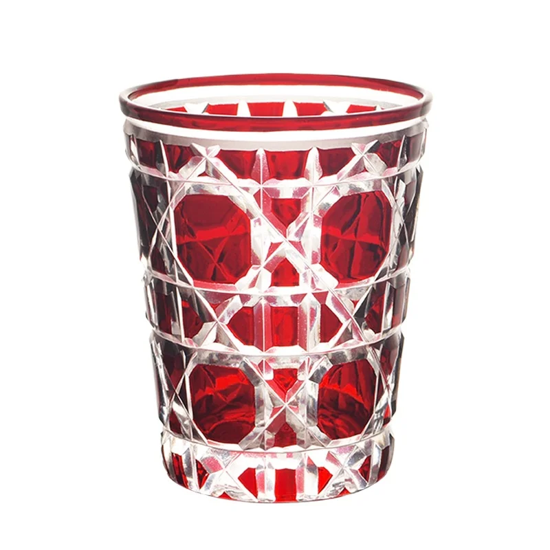 

Color engraved crystal glass, handmade crystal, checked cut