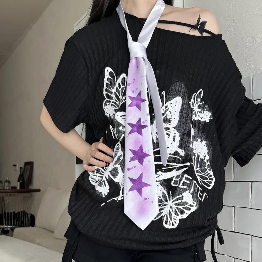 

Fashion Y2K Star Tie Narrow Sweet Glossy Tie Hand Tied Adjustable Unisex Necktie Shirt