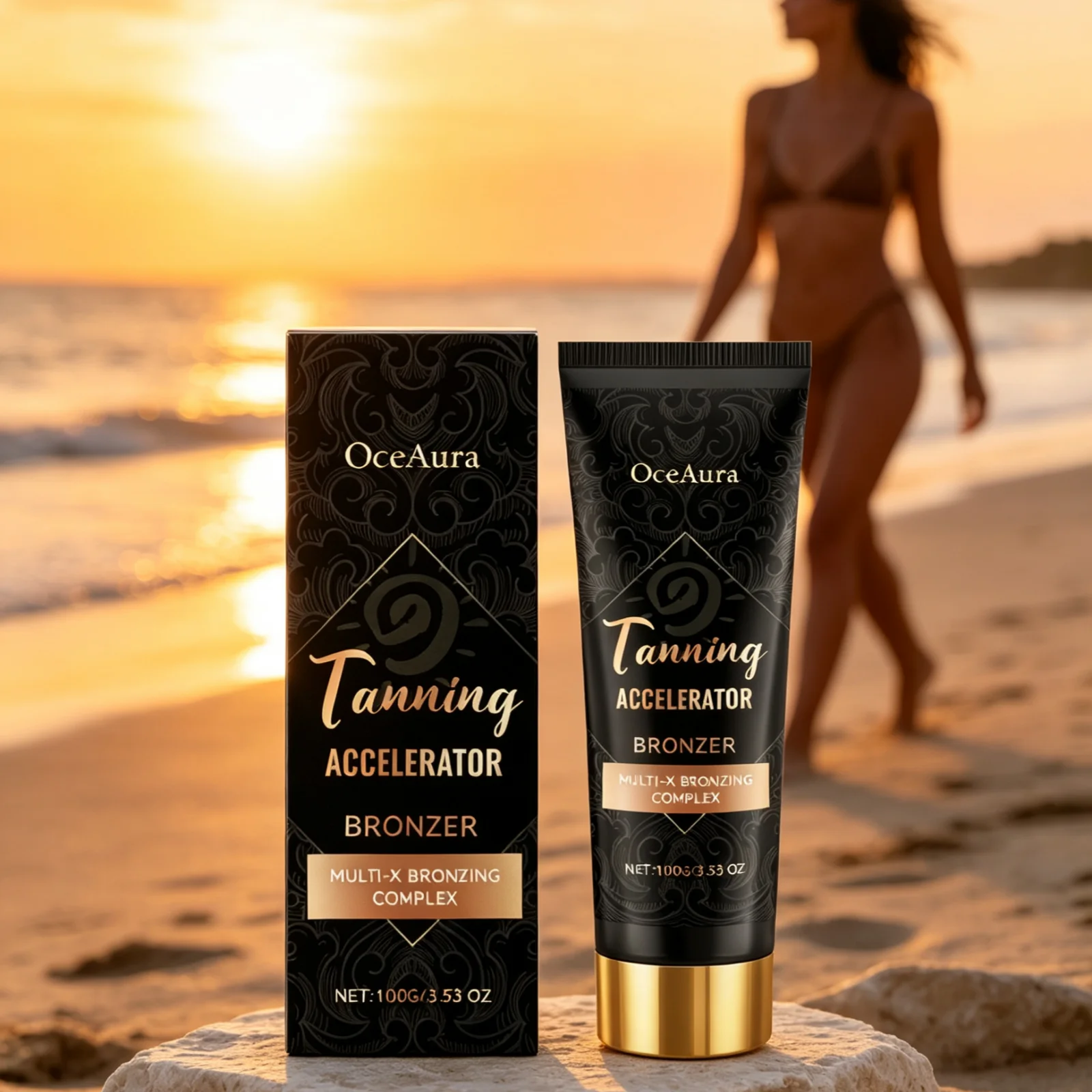 OceAura Tanning Accelerator Lotion Natural Radiance Even Skin Tone Deep Nourishment Lightweight Mild Tanning Bronzer Lotion 100g
