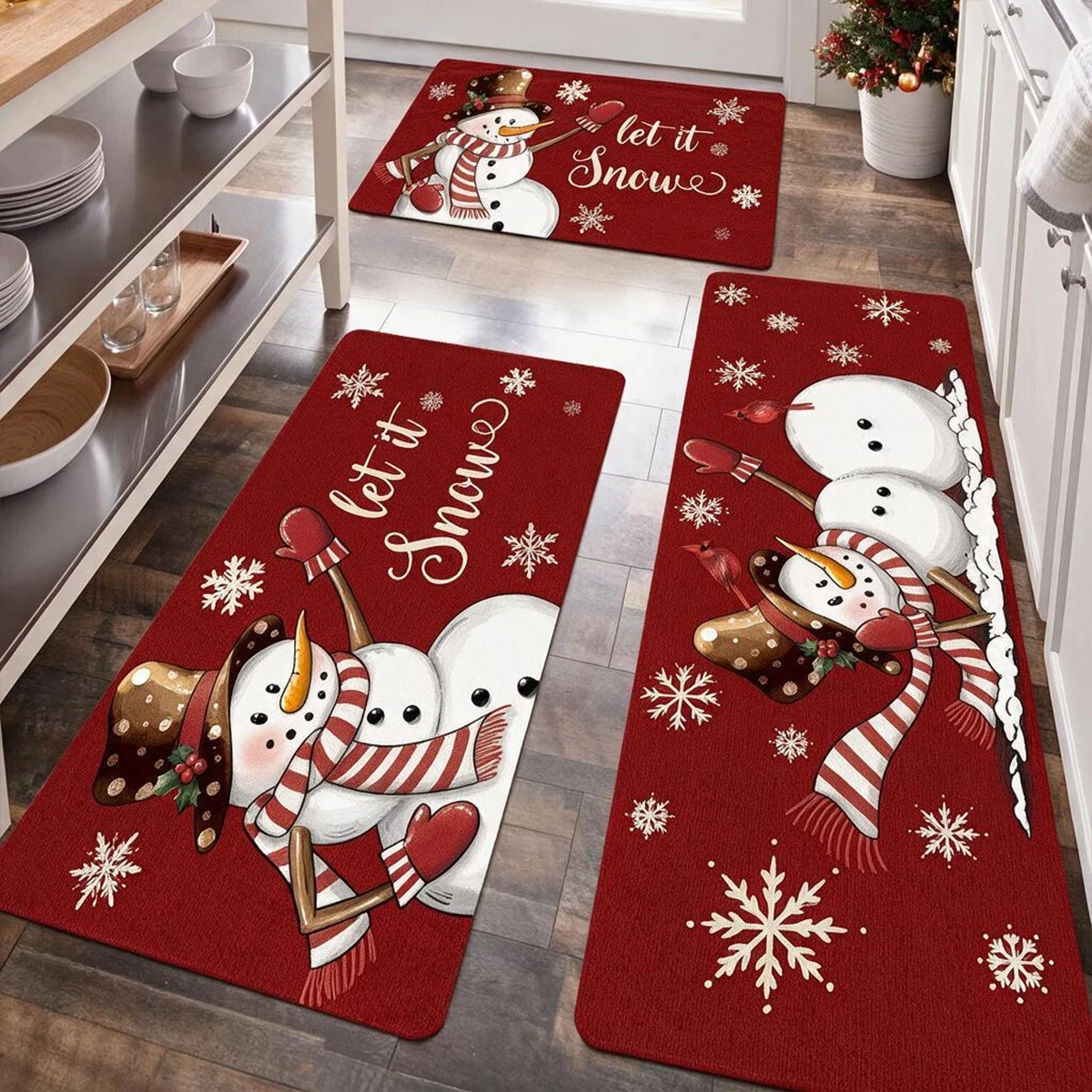 Christmas Kitchen Runner Mat Holiday Fireplace Print Plush Flannel Rug Non Slip Water Absorbent Soft Carpet
