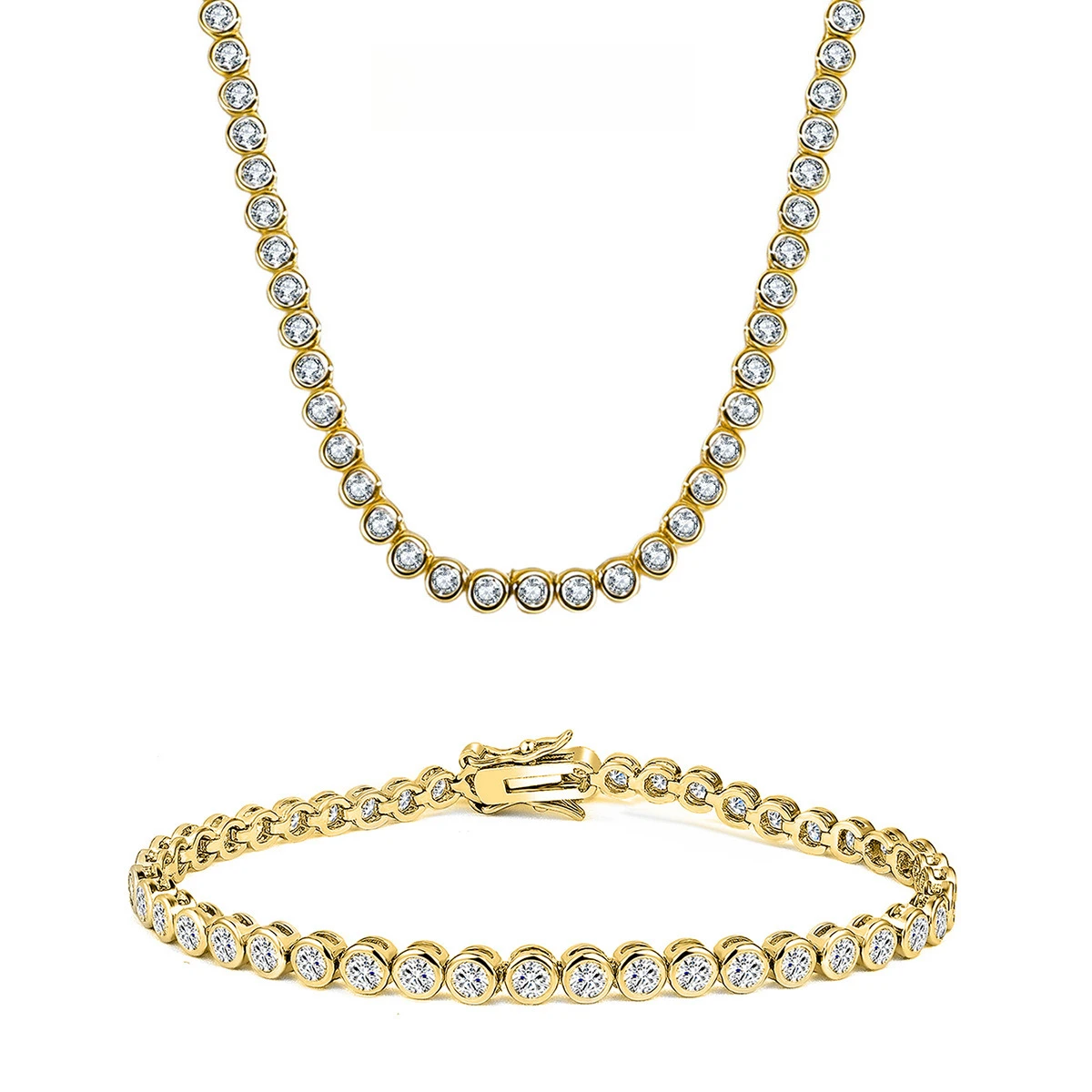 14K Gold Trendy 3mm Lab Diamond Necklace Party Wedding Necklaces for Women Bridal Tennis Chocker Jewelry Gift