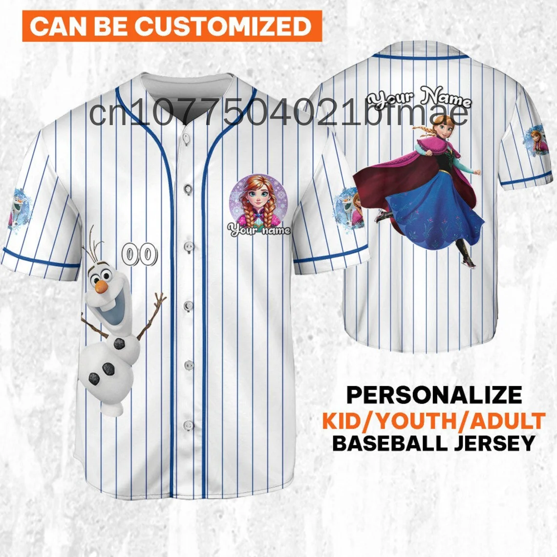 Disney Princess Frozen Anna White Blue baseball jersey Disney Custom  Men And Women Kids Short Sleeve Baseball Shirt