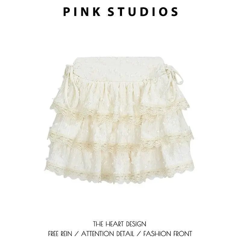 

Летняя женская юбка Pure Desire с кружевом, высокой талией, эффектом похудения, объемная, с бантом, из фактурной ткани, короткая, пышная, в стиле кейк-корт.