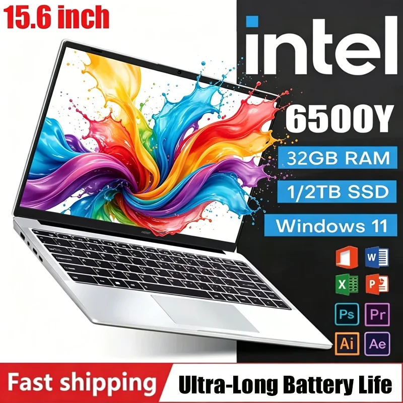15.6" Laptop Intel 6500Y 32GB RAM 2TB SSD 5000mAh Windows 11 Backlit Keyboard Fingerprint for Business & Gaming