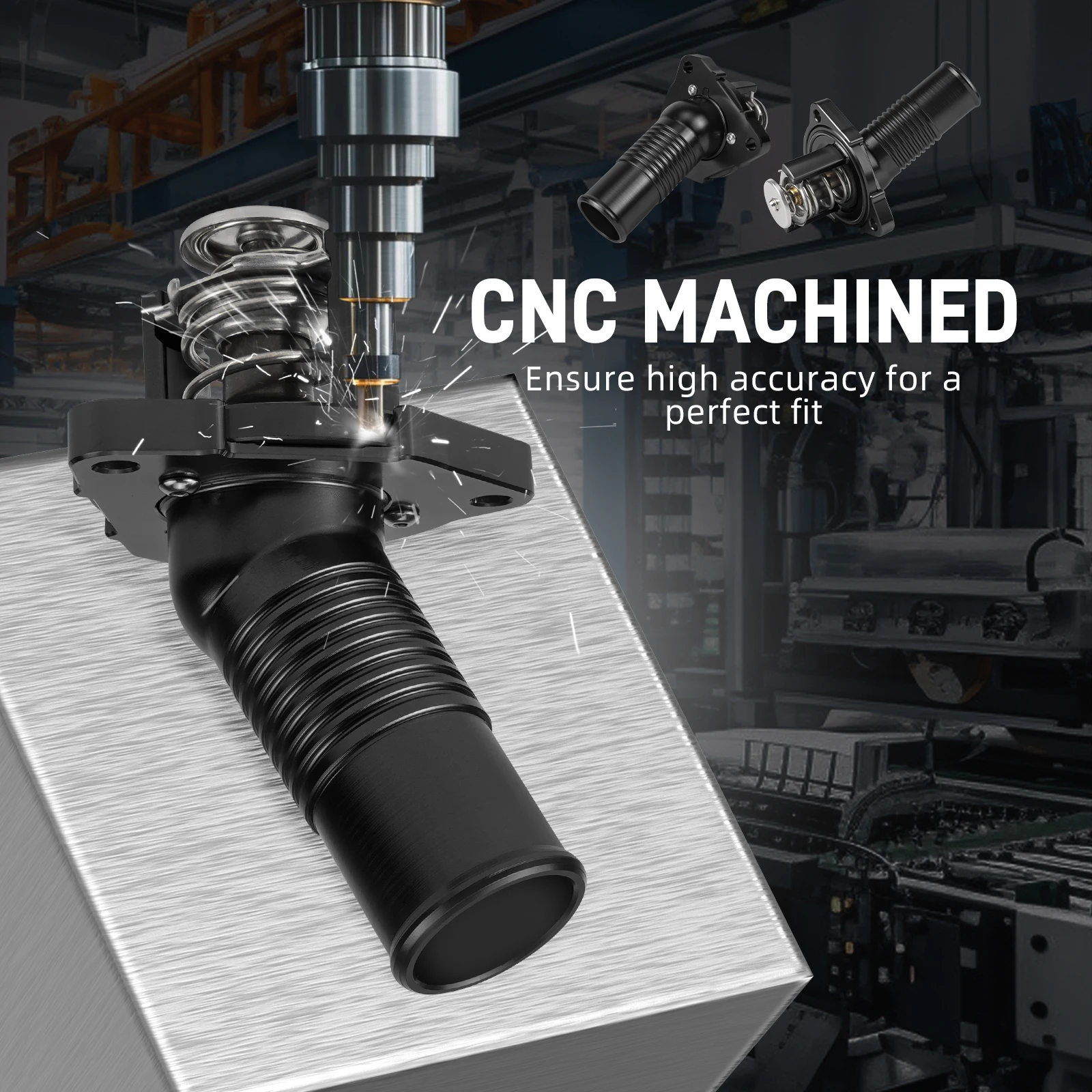 مدخل مياه ألومنيوم من BEVINSEE مع ترموستات لسيارة Toyota Tacoma/FJ Cruiser/4Runner/Tundra، بديل لـ 16031-0P010