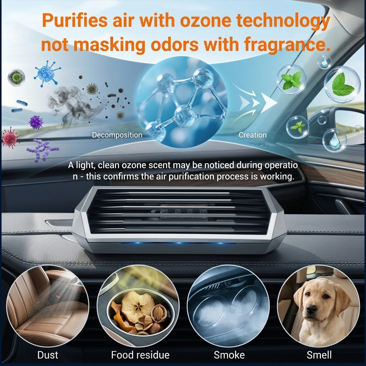 Solar Car Ozone Air Purifier Auto Vibration Sensor Start‑Stop Negative Ion Cleaner Remove Smoke Bad Odor Auto For Car Freshener view 2