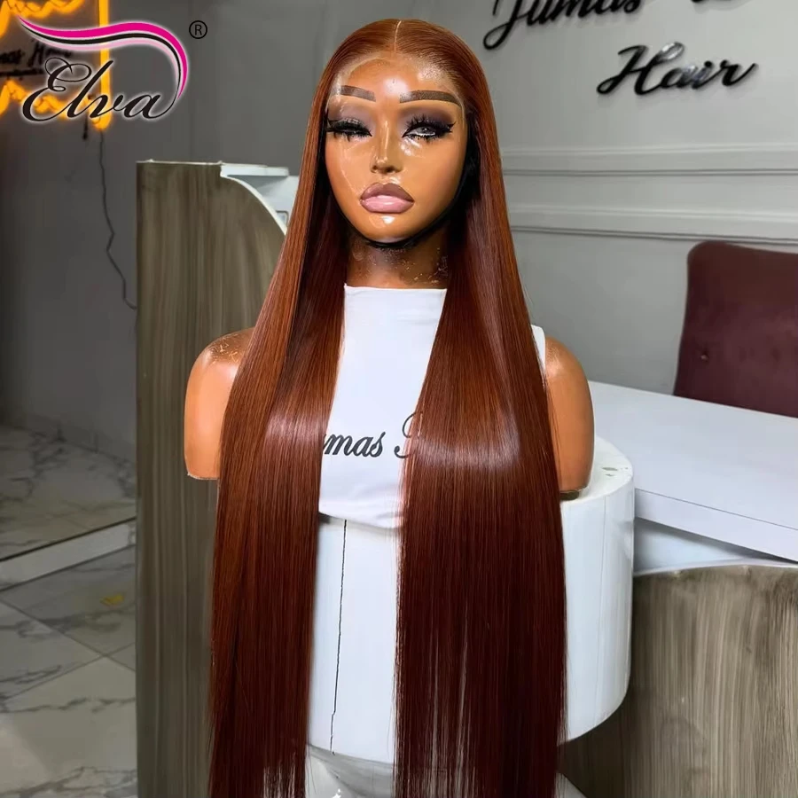 Ginger Orange Colored 250% Density Bone Straight 13X6 HD Lace Front Glueless Human Hair Wigs Preplucked Ready To Wear Woman Wigs