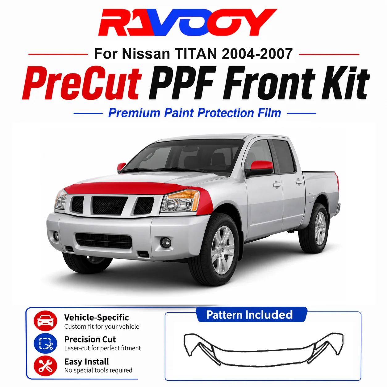 

8.5mil TPU Precut PPF Kit For Nissan TITAN 2004-2007 - Hood, Fenders & Mirror Set - Self-Healing Clear Bra Film