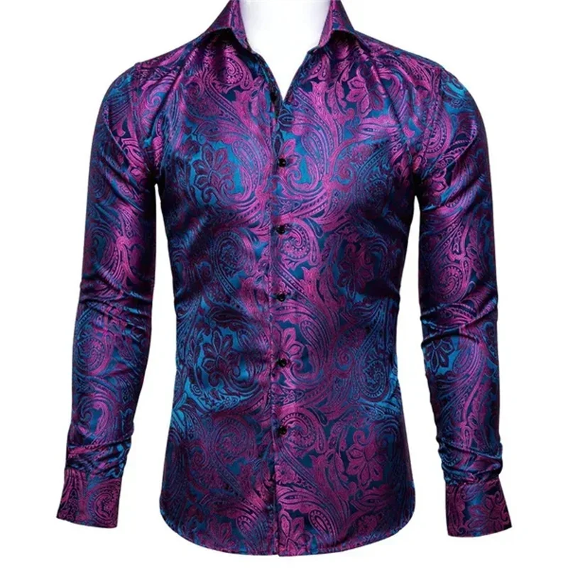 Luxury Wine Green Paisley 3D Printing Shirts Men Long Sleeve Casual Flower Shirts For Men Slim Fit Dress Shirt Tops Clothing Tee