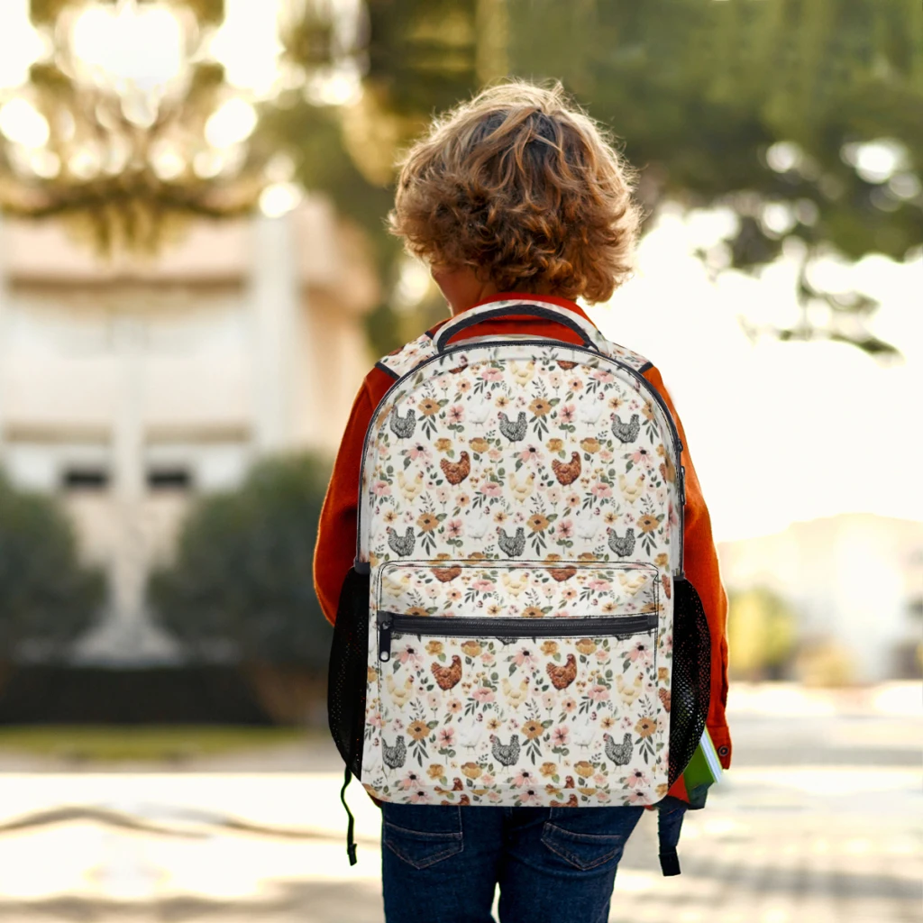 Acuarela pollo Floral, Colección Floral Charlotte para niños, mochila escolar de dibujos animados, gran capacidad, 17 pulgadas