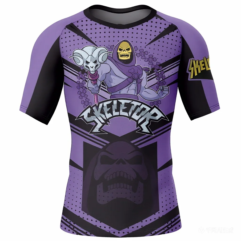 Retro Anime Skeleton King Tight Short Sleeve Dark Style Printed Breathable Quick Drying Street Trendy Brand